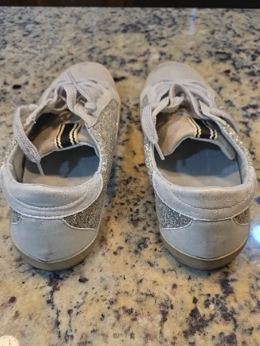 White Glitter Star Lace-Up Women's Sneakers